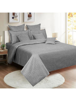 Swayam - 250 TC Geometric Print Cotton Satin Double Bed Sheet with 2 Pillow Cover Grey (Queen)