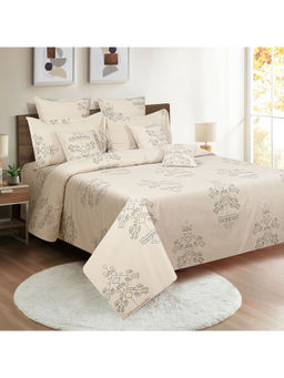 Swayam - 160 TC Floral Print Cotton Extra Large Bed Sheet with 2 Pillow Cover Beige (King)