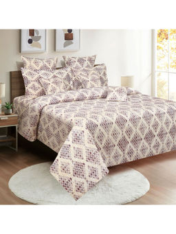 Swayam - 160 TC Geometric Print Cotton Extra Large Bed Sheet with 2 Pillow Cover Purple (King)