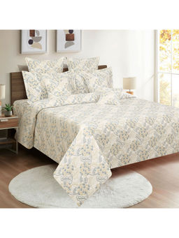 Swayam - 160 TC Floral Print Cotton Extra Large Bed Sheet with 2 Pillow Cover Grey (King)