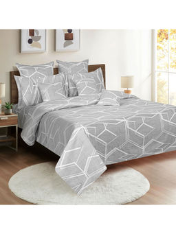 Swayam - 250 TC Abstract Print Cotton Extra Large Bed Sheet with 2 Pillow Cover Grey (King)