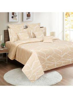 Swayam - 250 TC Abstract Print Cotton Extra Large Bed Sheet with 2 Pillow Cover Beige (King)