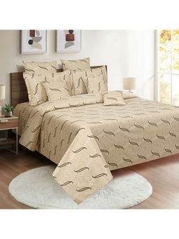 Swayam - 250 TC Abstract Print Cotton Extra Large Bed Sheet with 2 Pillow Cover Beige (King)