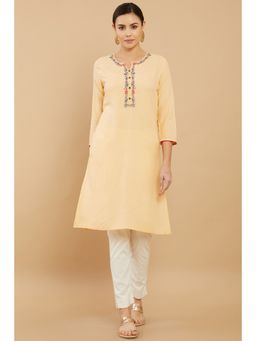 Soch - Women Yellow Rayon Embroidery Kurta