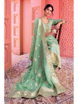 Soch - Sap Green Silk Zari Woven Unstitched Dress Material With Hand Embroidered Zardosi Designs - 3 Meter Kurta Fabric
