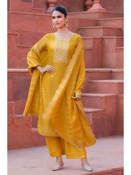 Soch - Light Gold Silk Embroidered Unstitched Dress Material With Zari Woven Dupatta - 3 Meter Kurta Fabric