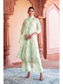 Soch - Light Green Georgette Floral Unstitched Dress Material With Multicolour Sequins - 3 Meter Kurta Fabric