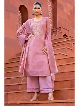 Soch - Blush Pink Chanderi Zardosi Embroidered Unstitched Dress Material With Floral Brasso Dupatta - 3 Meter Kurta Fabric