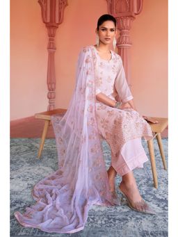 Soch - Pink Georgette Floral Unstitched Dress Material With Multicolour Sequins - 3 Meter Kurta Fabric