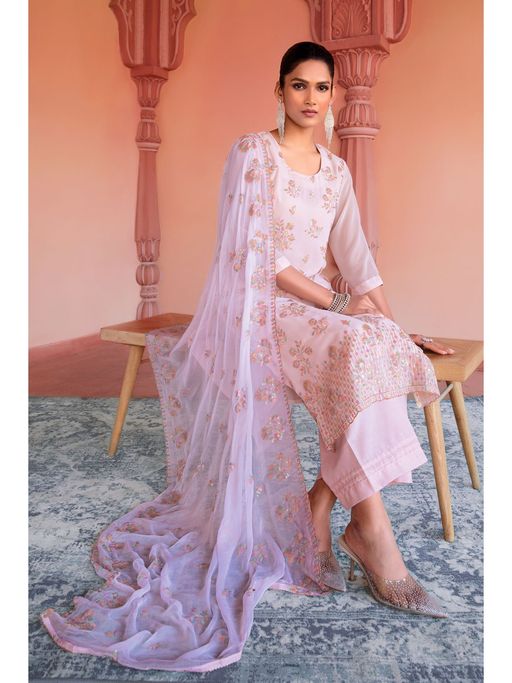 Buy Soch Pink Georgette Floral Unstitched Dress Material With Multicolour  Sequins - 3 Meter Kurta Fabric Online