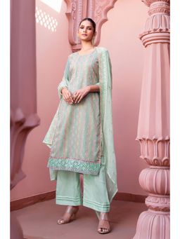 Soch - Powder Blue Georgette Floral Unstitched Dress Material With Multicolour Embroidered Patterns And Sequins - 3 Meter Kurta Fabric
