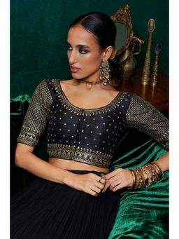 Soch - Black Tusshar Silk Embroidered Stitched Blouse with Sequined
