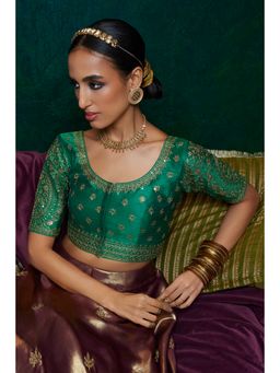 Soch - Green Tusshar Silk Embroidered Stitched Blouse with Sequins