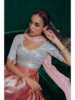 Soch - Grey Georgette Embellished Stitched Blouse with Embroidered