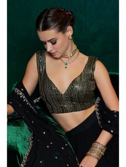 Soch - Black Georgette Embellished Stitched Blouse with Embroidered