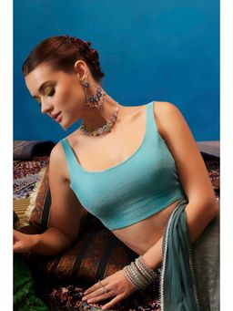 Soch - Turquoise Blue Net Solid Stitched Blouse