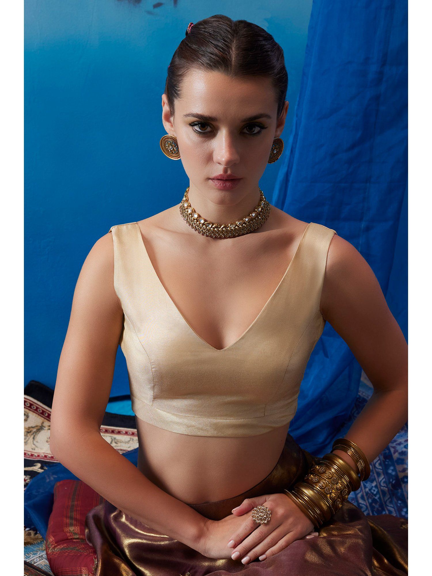soch Gold Tusshar Silk Solid Stitched Blouse-picture-33