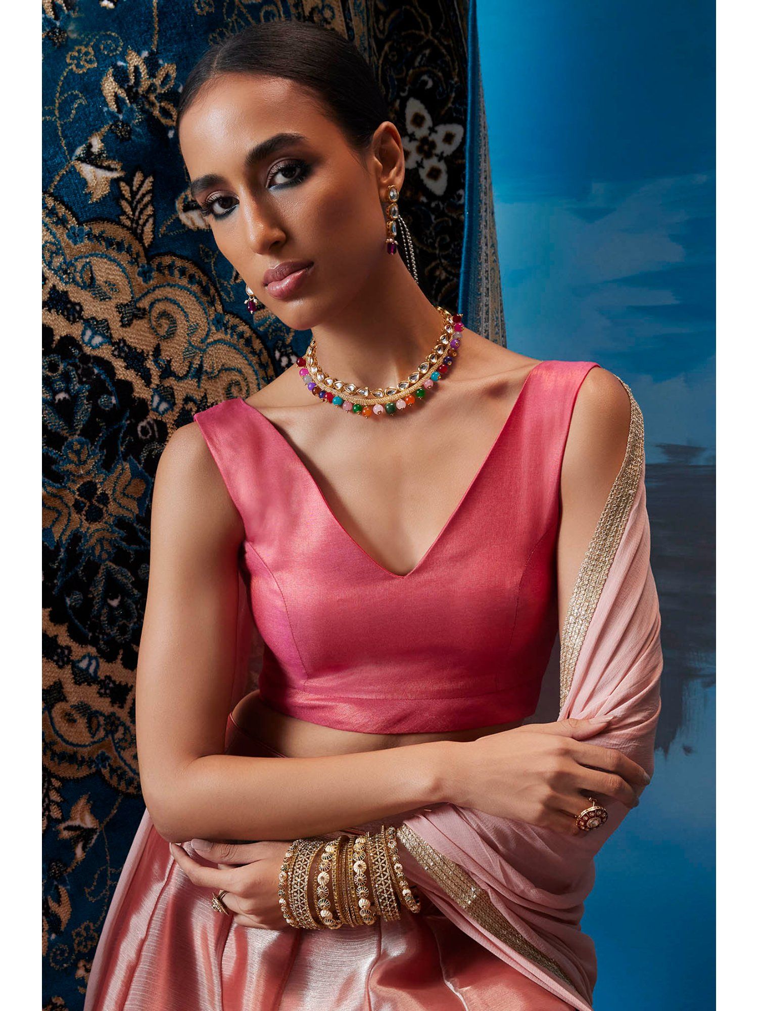soch Pink Tusshar Silk Solid Stitched Blouse-picture-34