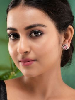 Saraf RS Jewellery - Rose Gold Plated Pink AD Studded Studs Earrings