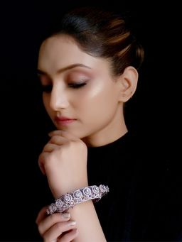 AG'S - Vijayalakshmi White American Diamond Silver Plated Bracelet