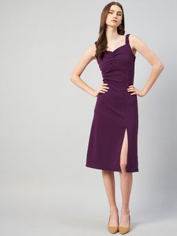 RARE - Women Casual Purple Colour Sleeveless Knee Length Solid Dress