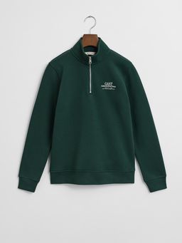GANT - Boys Tartan Green Typography Half-Zip Sweatshirt