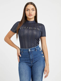 Guess - Navy Blue Rhinestone Front Logo Sweater Top