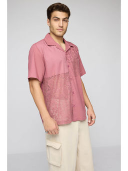 FREAKINS - Mens Pink Prism Dynamic Self Design Cutwork Shirt