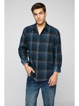 FREAKINS - Mens Navy Blue Bliss Checkered Shirt