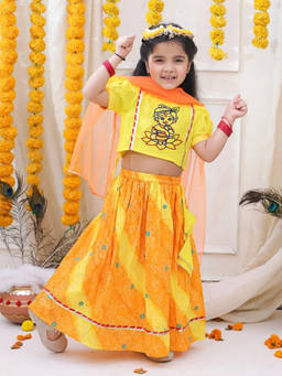 BownBee - Yellow Pure Cotton Choli And Lehenga With Dupatta For Girls