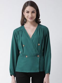 KASSUALLY - Green Front Button Up Top
