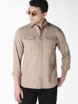 Jack & Jones - Beige Solid/Plain Full Sleeves Shirt
