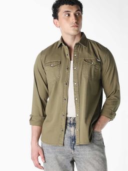 Jack & Jones - Green Solid/Plain Full Sleeves Shirt