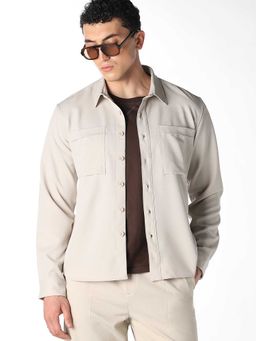 Jack & Jones - Beige Solid/Plain Full Sleeves Shirt