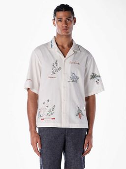 Jack & Jones - White Embroidered Half Sleeves Shirt