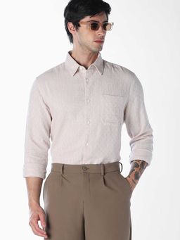 Jack & Jones - Beige Textured Full Sleeves Shirt