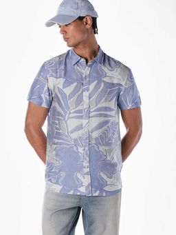 Jack & Jones - Blue Printed Half Sleeves Shirt