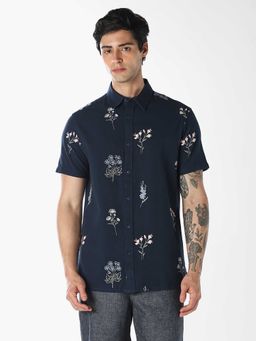 Jack & Jones - Navy Blue Floral Half Sleeves Shirt