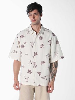 Jack & Jones - Off White Floral Half Sleeves Shirt