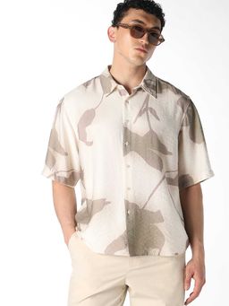 Jack & Jones - Beige Printed Half Sleeves Shirt