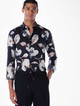 Jack & Jones - Navy Blue Floral Full Sleeves Shirt