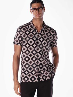 Jack & Jones - Brown Geometric Half Sleeves Shirt