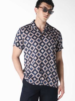Jack & Jones - Blue Geometric Half Sleeves Shirt