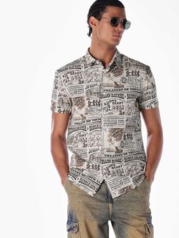 Jack & Jones - Off White Graphic Half Sleeves Shirt