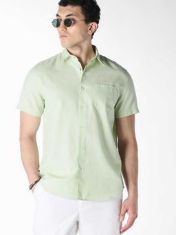 Jack & Jones - Green Solid/Plain Half Sleeves Shirt