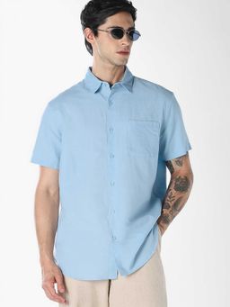 Jack & Jones - Blue Solid/Plain Half Sleeves Shirt