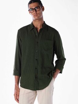 Jack & Jones - Olive Stripes Full Sleeves Shirt