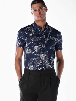 Jack & Jones - Blue Floral Half Sleeves Shirt