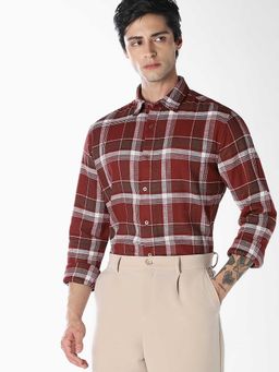 Jack & Jones - Maroon Checks Full Sleeves Shirt