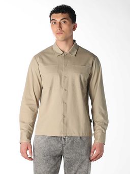 Jack & Jones - Beige Solid/Plain Full Sleeves Shirt